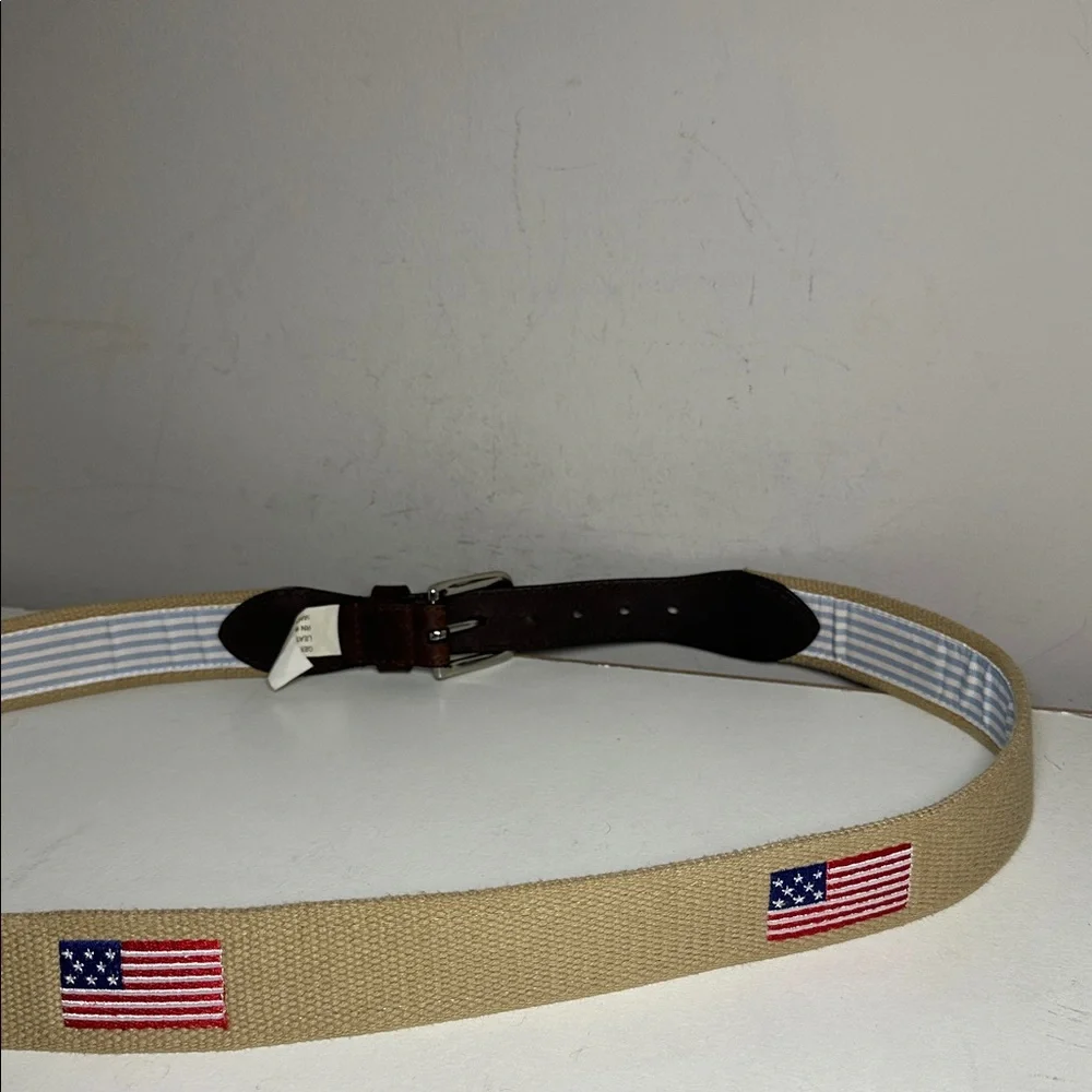 Stylish Tan and Brown embroidered American flag patriotic Men's leather Belt